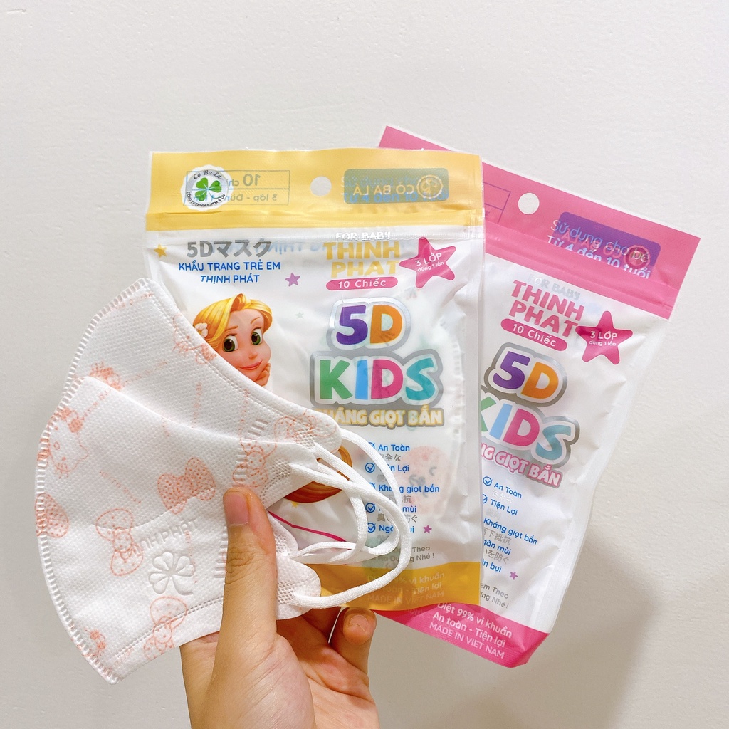 Gói 10 chiếc khẩu trang cho bé 5D KIDS Thịnh phát, khẩu trang trẻ em kháng khuẩn an toàn tiện lợi
