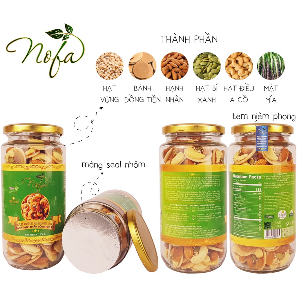 Bánh đồng tiền mix hạt Nofa làm từ bột nguyên cám không đường thơm giòn, ăn vặt healthy văn phòng, nhập khẩu thượng hạng