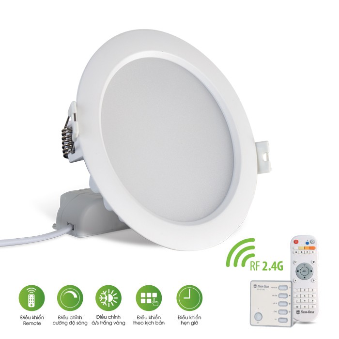 Đèn LED Downlight âm trần RF remote 7W Rạng Đông AT16L 90/7W.RF, Vỏ nhôm đúc