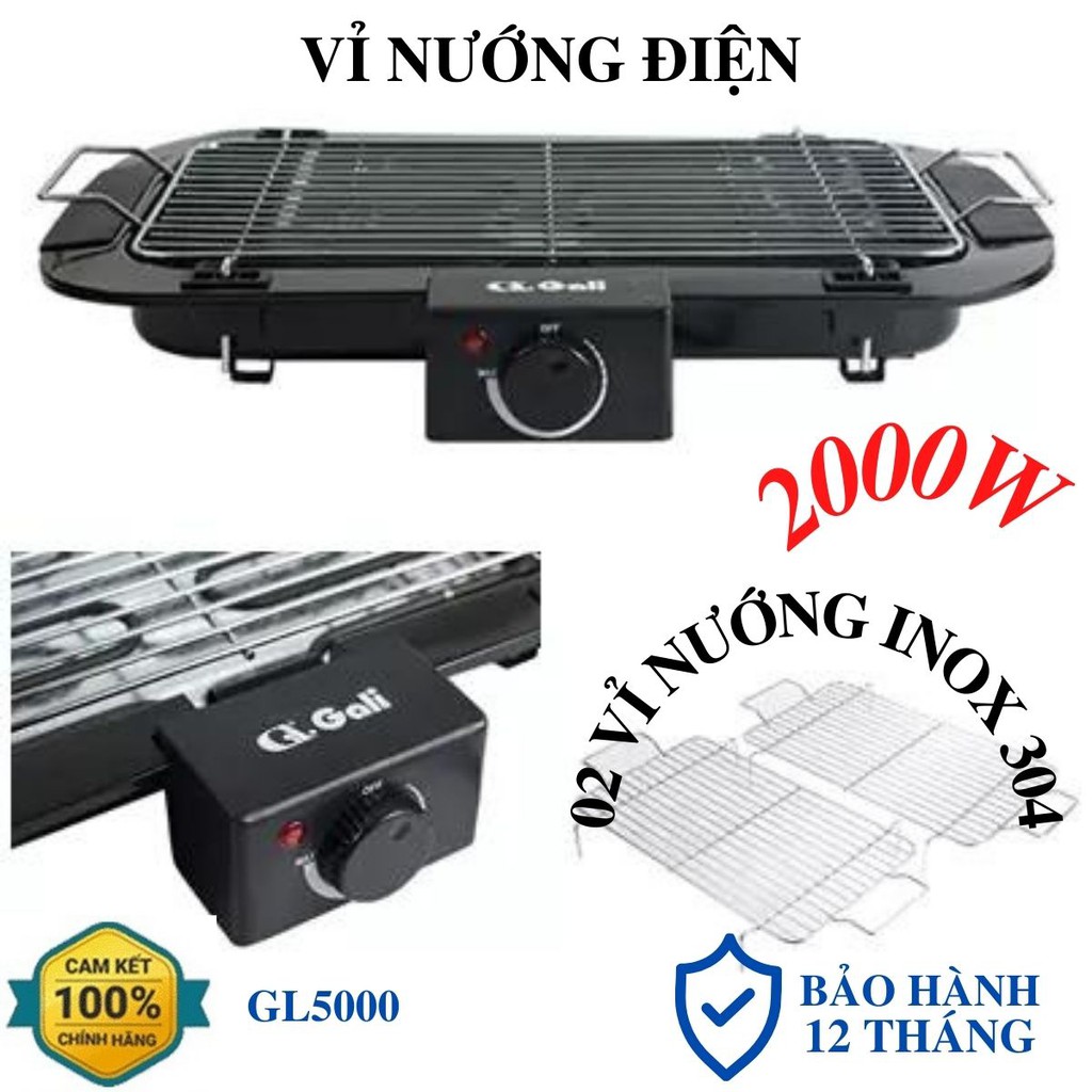 Bếp Nướng Điện Đa Năng GL5000, Công Suất 2000W, Không Khói, Cháy Khét Thực Phẩm Giữ Nguyên Hương Vị