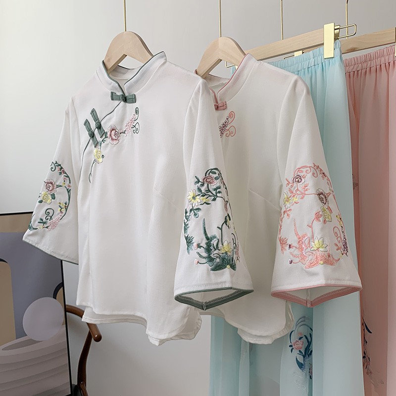 Áo cổ tàu thêu hoa