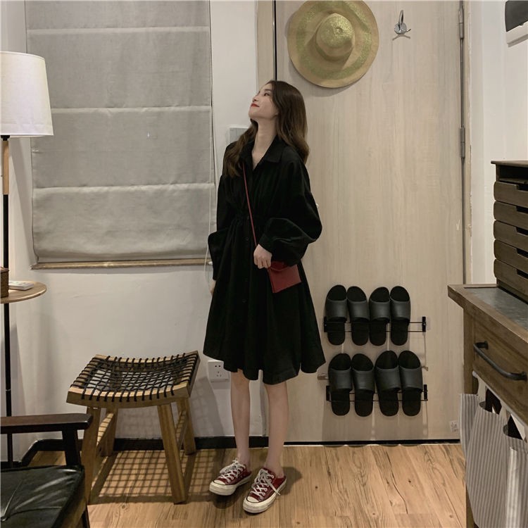  Đầm Đen Tay Dài Thiết Kế Nhấn Eo Phong Cách Vintage | BigBuy360 - bigbuy360.vn