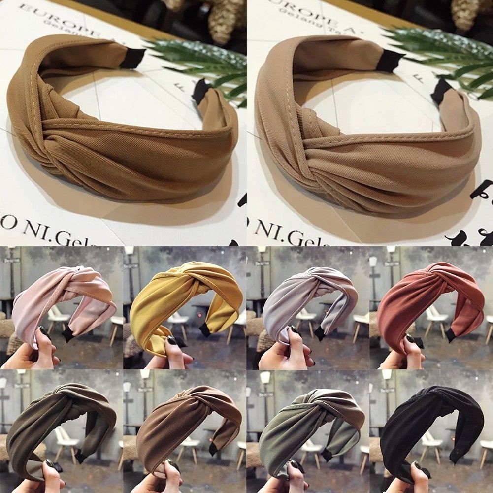 Băng Đô Vải Màu Trơn Thắt Nút Chéo Thời Trang Cho Nữ