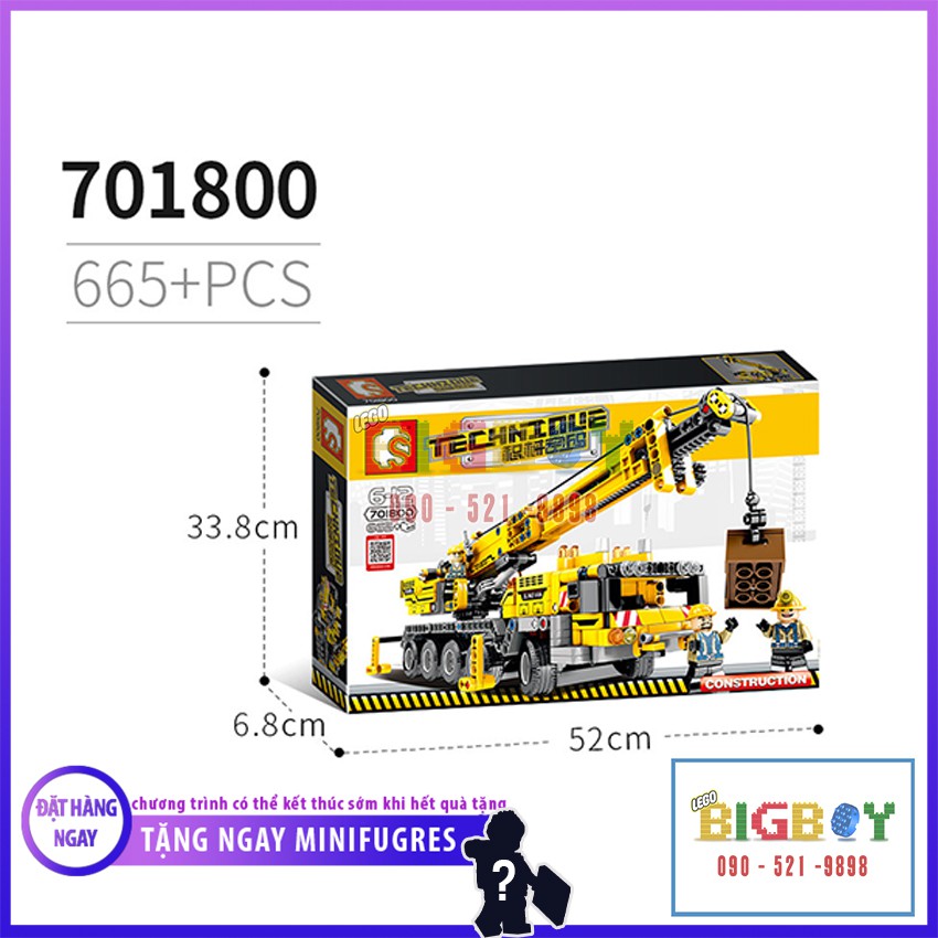 Xác thực！ Lego Technic [FREESHIP] Xe Cần Cẩu Lắp Ghép Đồ Chơi SY 701800, 665 PCS, Chất Liệu ABS Cao Cấp