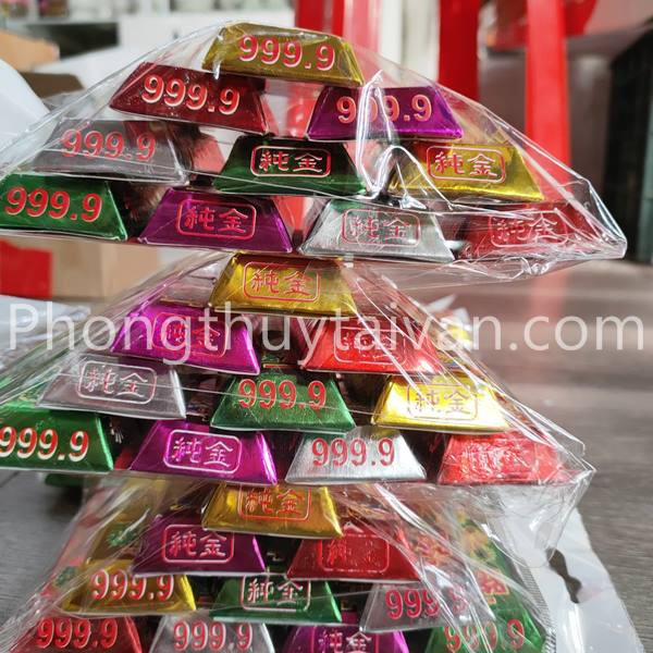Thỏi vàng Thần Tài giấy ngũ sắc cúng Thần tài