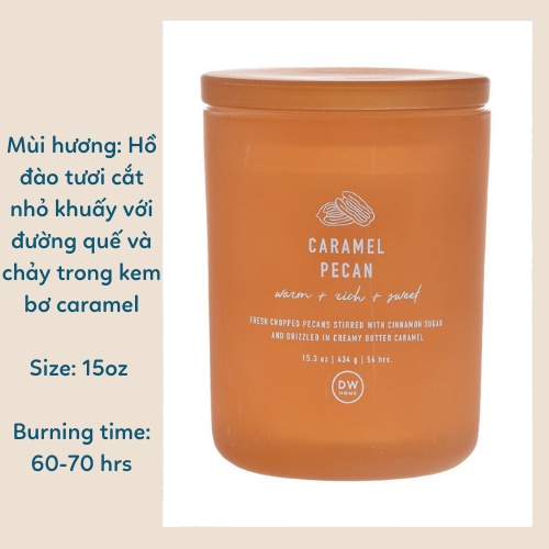 Nến thơm Caramel Pecan chính hãng Dwhome cao cấp size 15oz 434g