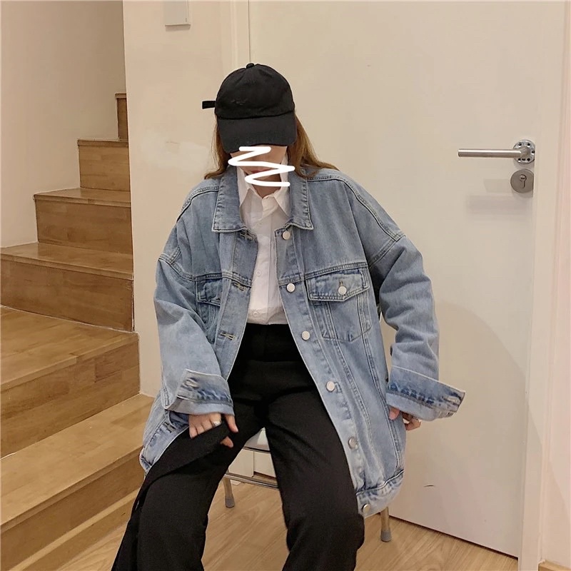 Áo Khoác Bò Denim Áo Jean Dài Tay Màu Đen Nam Nữ Unisex Phong Cách Ulzzang Basic chất loại 1 Quảng Châu