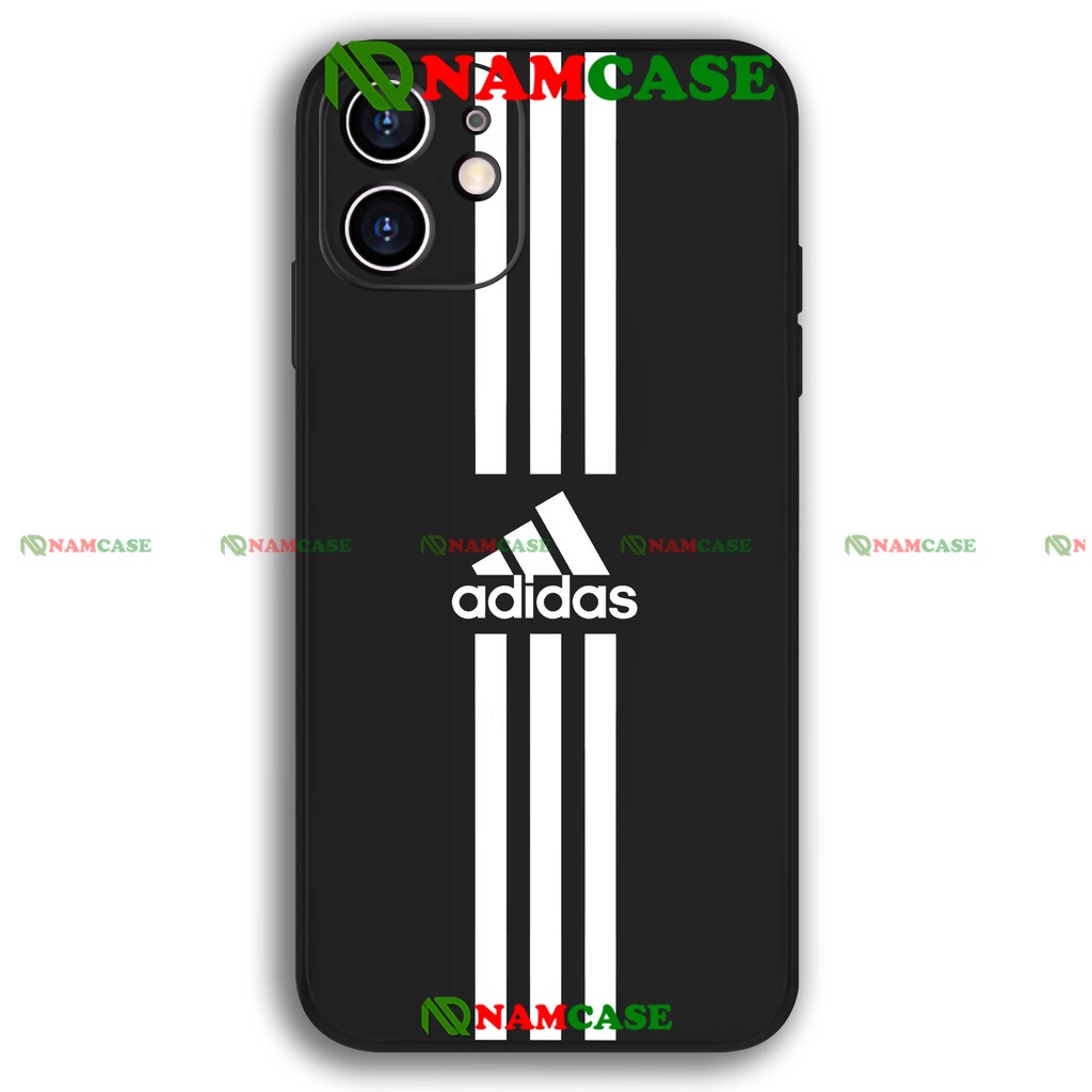 Ốp lưng iPhone 6/6s/7/8/X/XS/11/12/13 Pro Plus Max viền vuông chống sốc bảo vệ camera màu đen logo Adidas AD1214