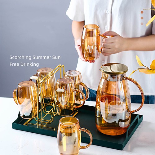 Bộ Bình Nước Thuỷ Tinh Bắc Âu - Thuỷ Tinh Chịu Nhiệt Borosilicate - Dung Tích 1800ML - Nắp Inox304