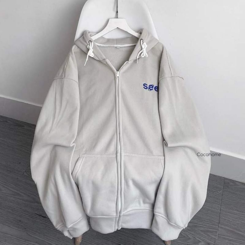 ÁO KHOÁC DÂY KÉO THÊU SEE UNISEX 2 MÀU ẢNH THẬT