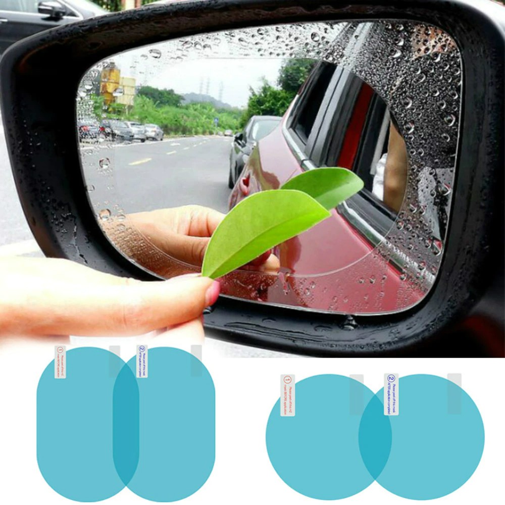 Bộ 2 Miếng Dán Kính Chiếu Hậu Hình Oval Chống Nước Mưa Tiện Dụng