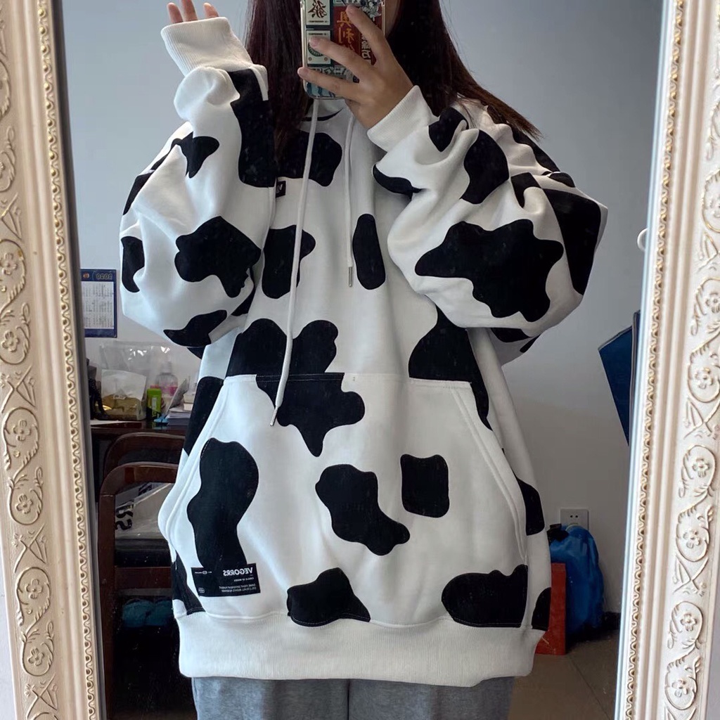 ÁO KHOÁC HOODIE NAM NỮ PHỐI LOANG IN HỌA TIẾT 3D BÒ SỮA HOT TREND