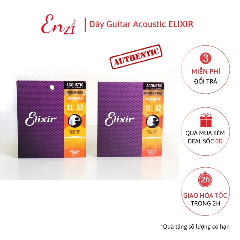 Dây đàn guitar acoustic elixir 16027 Phosphor Bronze Nanoweb cỡ 11 dây đàn Elixir 16052 và 16002 chính hãng