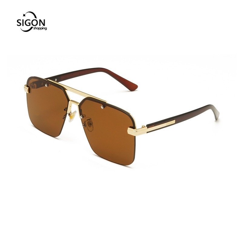 Kính Mát Nửa Gọng Kim Loại Lớn Trong Suốt Chống Tia UV Phù Hợp Cho Đi Làm Hàng Ngày Và Ngoài Trời