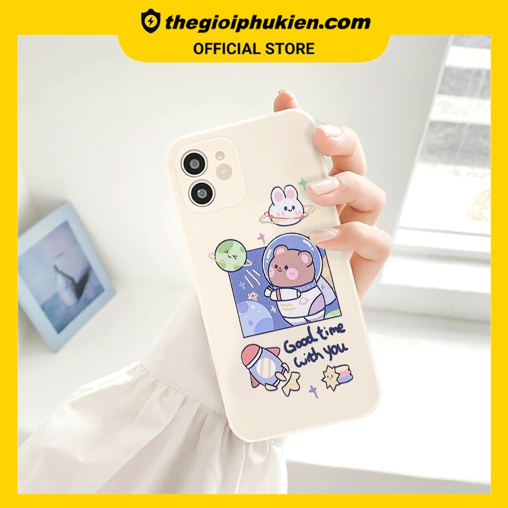 Ốp lưng iphone cạnh vuông Gấu du hành dành cho iphone 6 đến 14promax - E174