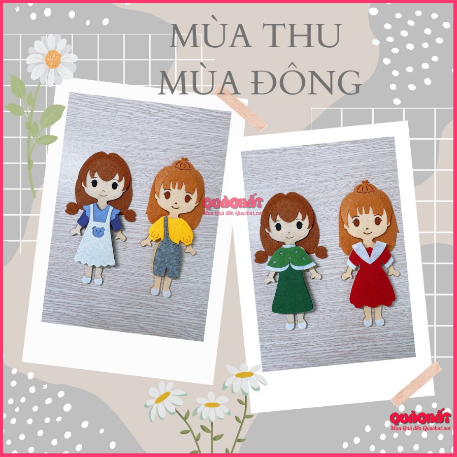 Đồ chơi búp bê sổ tay thiết kế thời trang 2 búp bê, 2 mũ thời trang và 8 bộ trang phục 4 mùa làm quà 1 6, sinh nhật