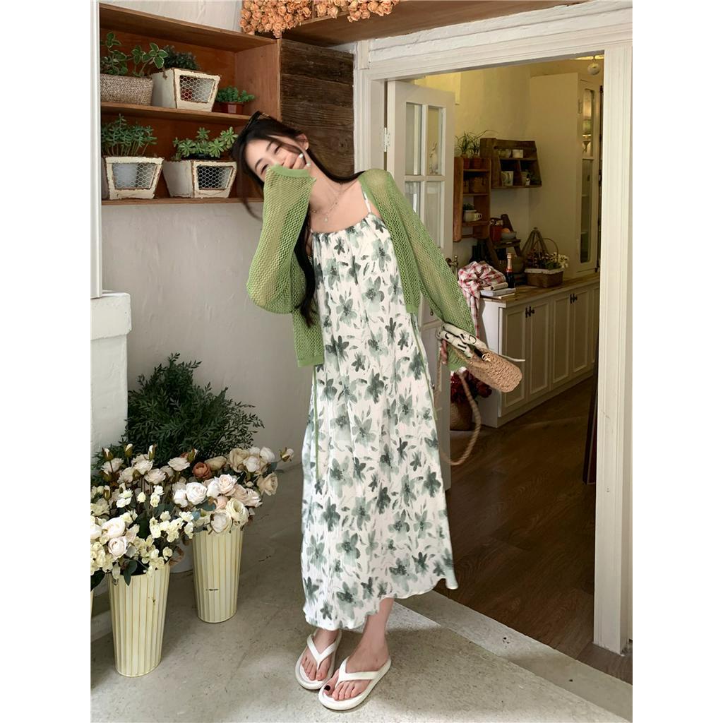61809 Retro In Đầm Dây Dài / Áo Nịt Dài Tay