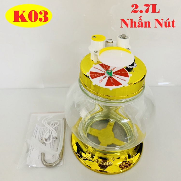 MÁY RÓT RƯỢU K03 Bình thủy tinh Nhấn Nút 2.7L- 1688s.vn