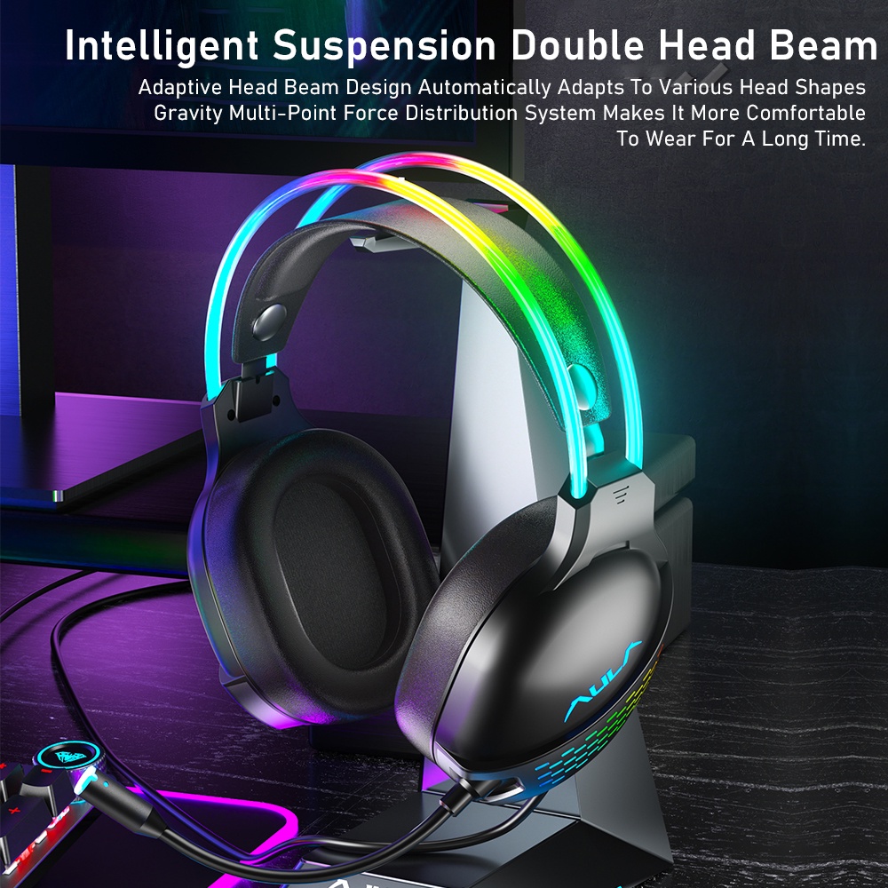 Tai nghe chụp tai AULA S503 RGB âm thanh vòm HD giảm tiếng ồn dành cho chơi game