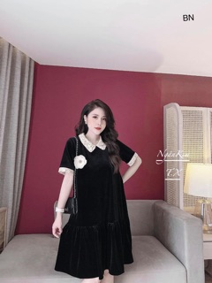 Váy Nhung Cổ Ren hoa ngực