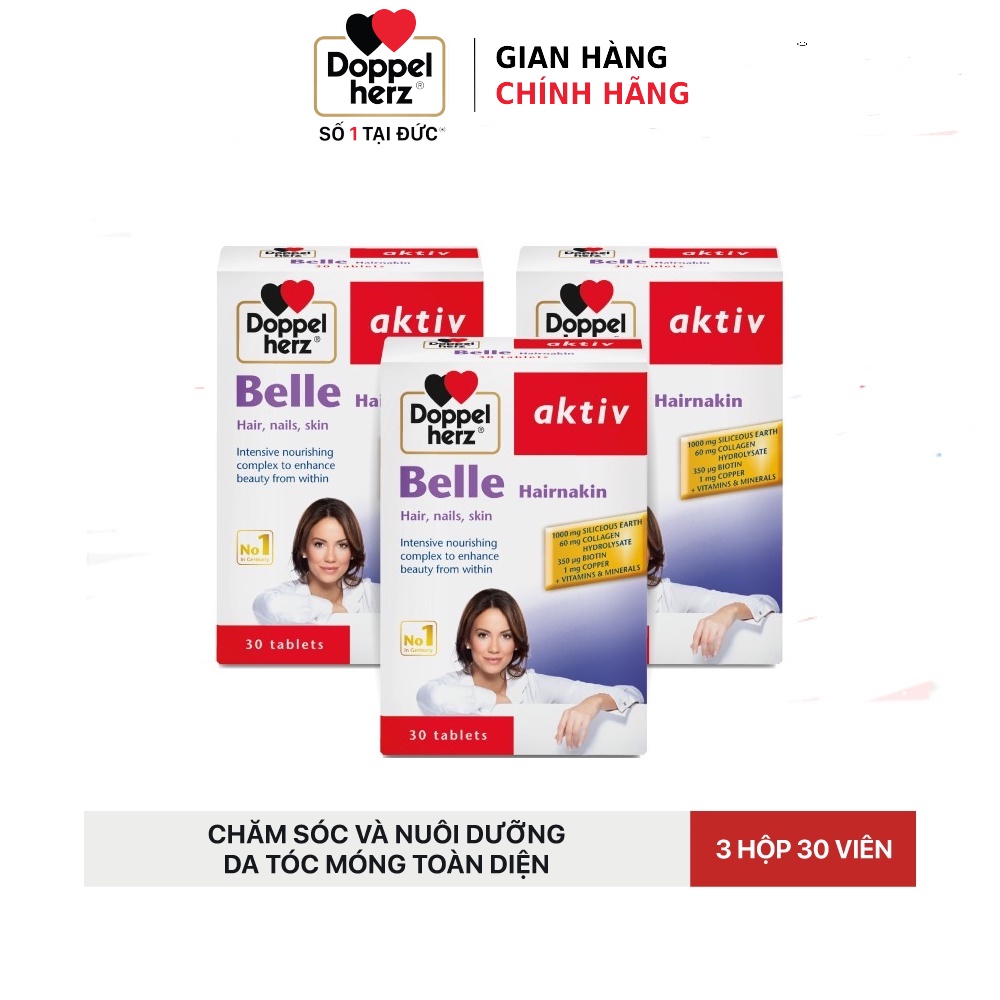 Liệu trình 03 tháng chăm sóc, nuôi dưỡng da, tóc, móng Doppelherz Aktiv Belle Hairnakin (03 Hộp 30 viên)