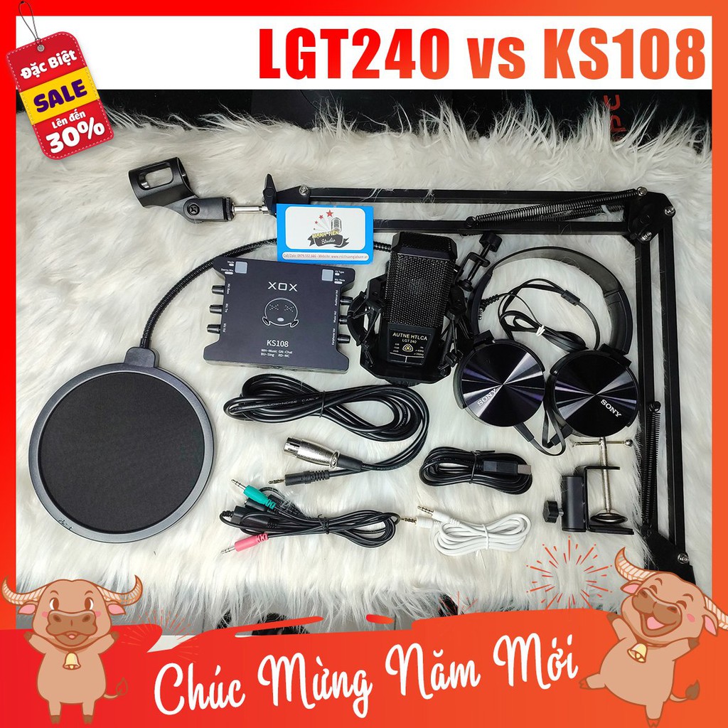 [tặng full phụ kiện] Combo Mic Thu Âm LGT240 + Sound Card KS108 + full phụ kiện livestream karaoke thu âm xịn sò bh 12th