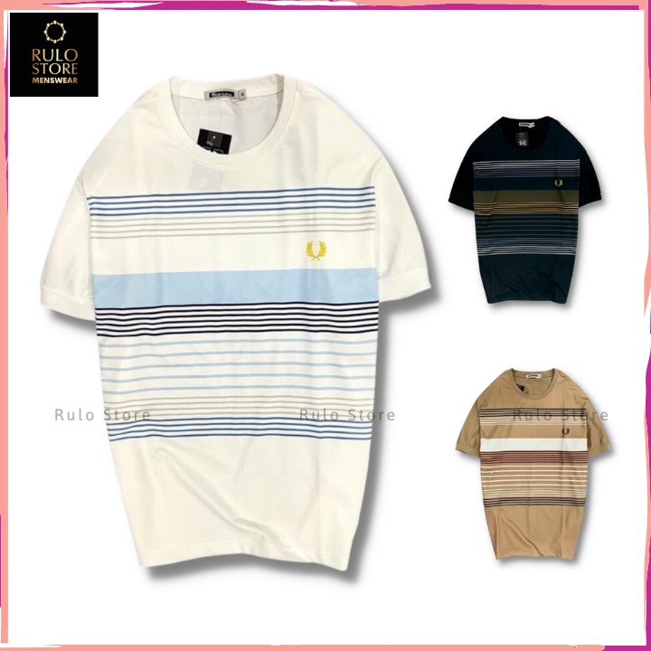 Áo thun nam cổ tròn sọc ngang vải cotton lạnh mềm mịn, co giãn, mát mẻ