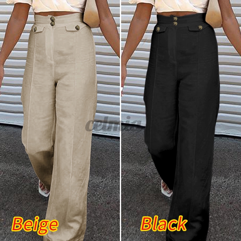 Quần Dài Ống Rộng Lưng Cao Màu Trơn Thời Trang Cho Nữ | BigBuy360 - bigbuy360.vn