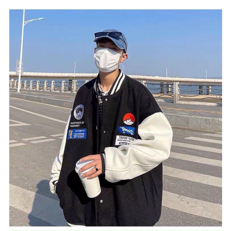 Áo Khoác Bomber Nỉ Bông Nút Bấm BAD BOY F Form Rộng Unisex Nam Nữ Couple Ulzzang NUPAKACHI