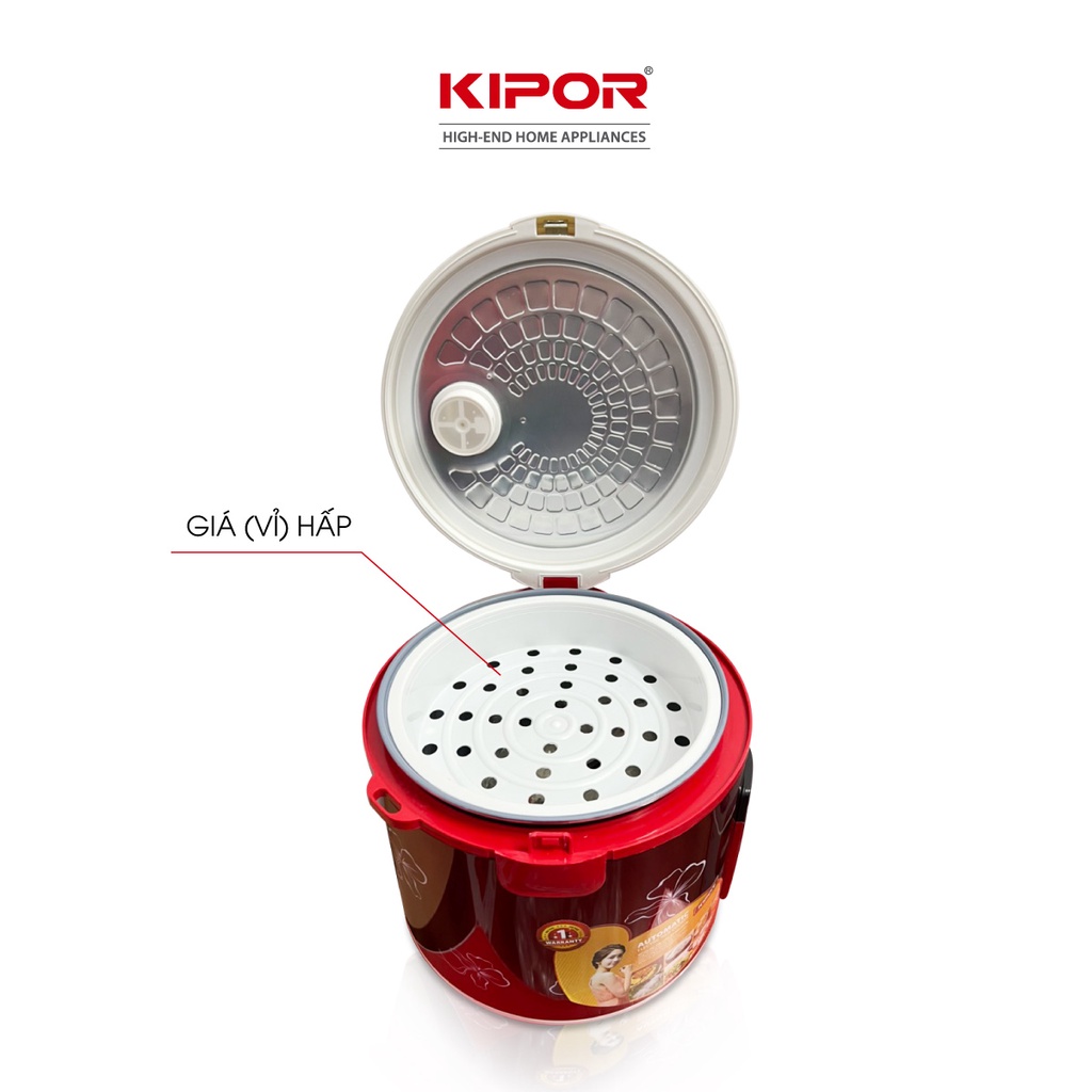 Nồi cơm điện KIPOR KP-25918 - 1.8L - Phủ chống dính HOÀNG KIM, Nồi cơm có tặng kèm vỉ hấp - Bảo hành tại nhà 12 tháng