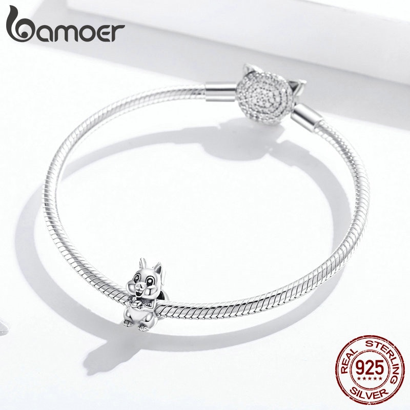 Mặt Phụ Kiện Bamoer BSC338 Bạc S925 Hình Con Sóc Làm Trang Sức / Vòng Tay Cho Nữ