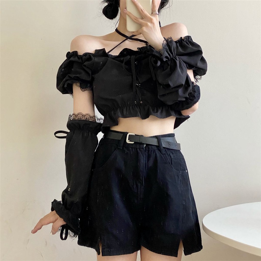 Áo Croptop Thiết Kế Quyến Rũ Phong Cách Retro Pháp Thời Trang Dành Cho Nữ