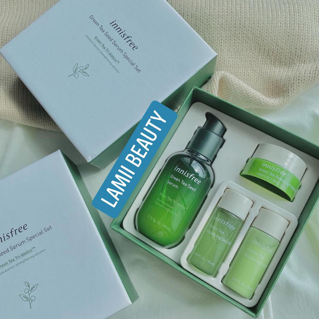 BẢN MỚI 2021 - Set dưỡng da trà xanh INNISFREE GREEN TEA SEED SERUM SPECIAL SET