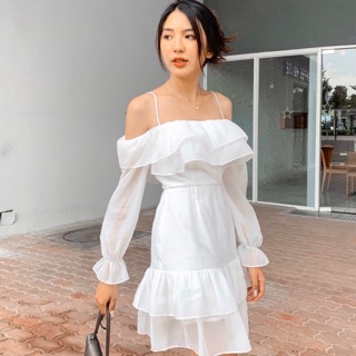 🖤 đầm trắng 2s rớt tay bèo lai tầng🖤
