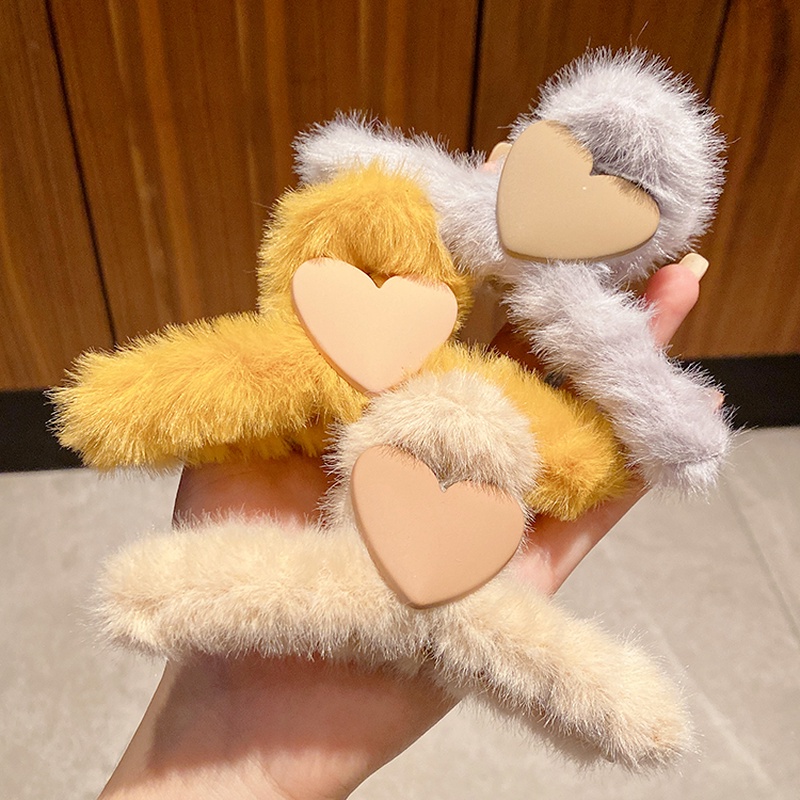 Kẹp tóc nhung họa tiết hình trái tim xinh xắn thời trang Hàn Quốc