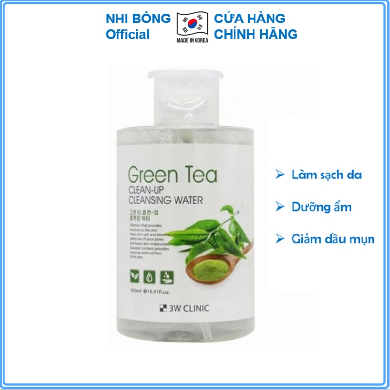 Nước tẩy trang - Tẩy trang làm sạch tinh chất trà xanh 3W Clinic Hàn Quốc 500ml