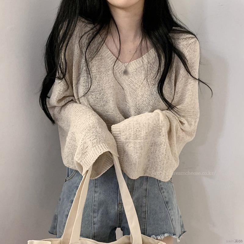 Áo Sweater Dài Tay Với Thiết Kế Dáng Rộng Xinh Xắn Dành Cho Nữ