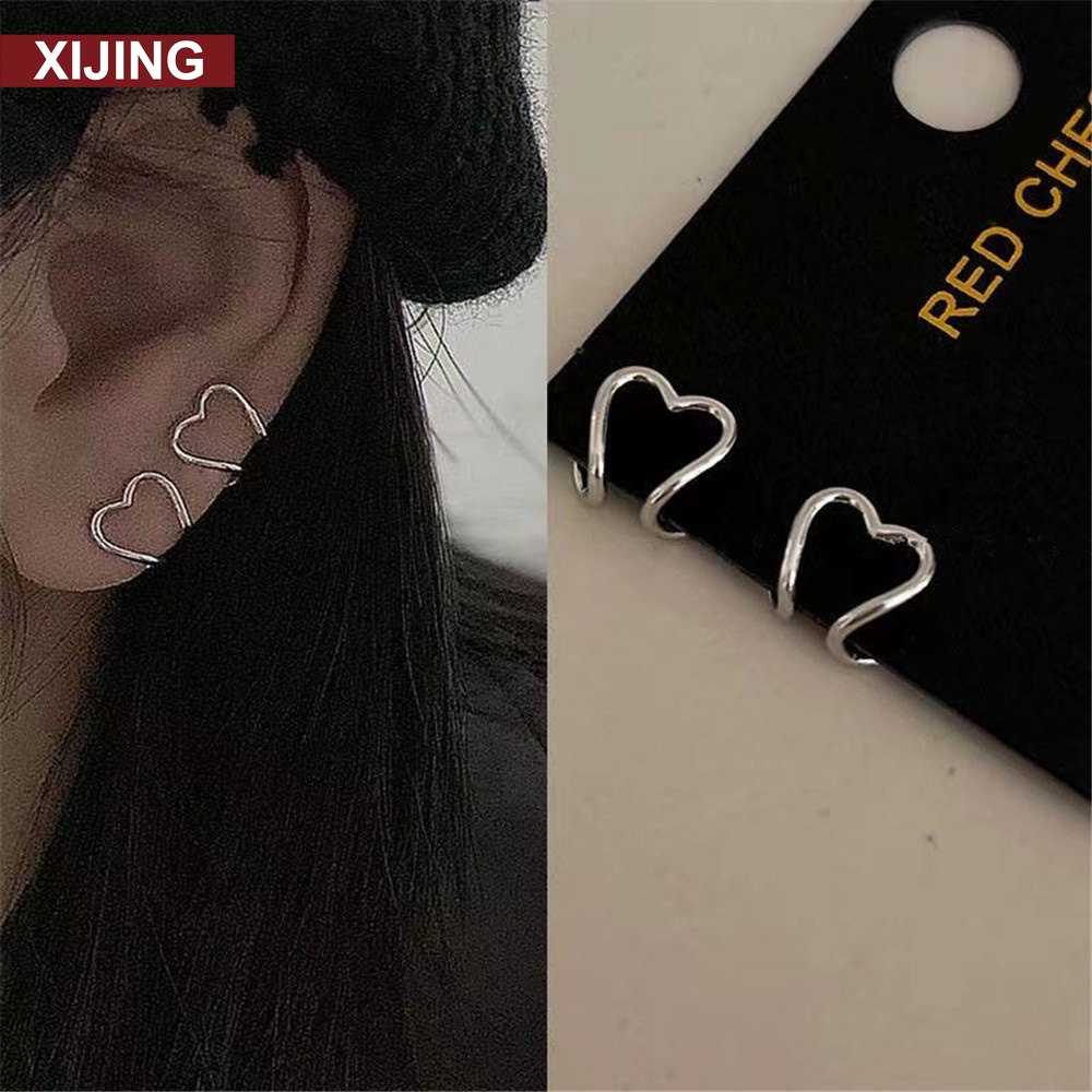 Bông tai kẹp hình trái tim hai mặt không cần bấm khuyên thời trang cổ điển cá tính cho nữ