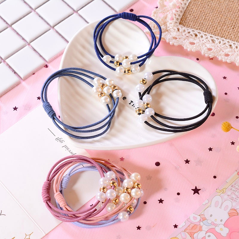 Set 10 Dây Cột Tóc Co Giãn Đính Ngọc Trai Thời Trang Cho Nữ