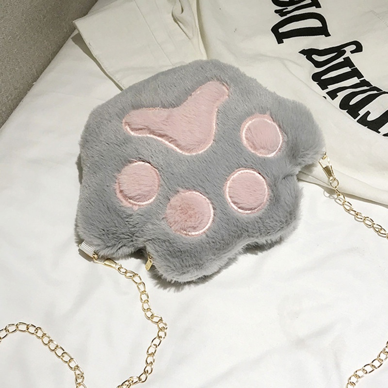 Túi Đeo Vai Đựng Tiền Xu Hình Chân Mèo Bằng Lông Xù Dễ Thương