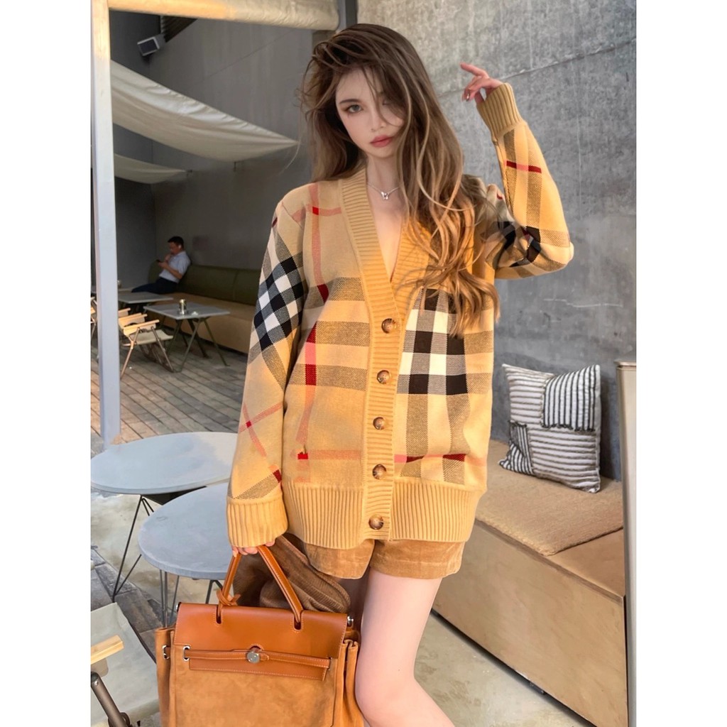 Áo khoác Cardigan len dệt kim phối kẻ sọc BBR, Cadigan dày dặn Quảng Châu cao cấp thương hiệu thời trang D&R L020 | BigBuy360 - bigbuy360.vn