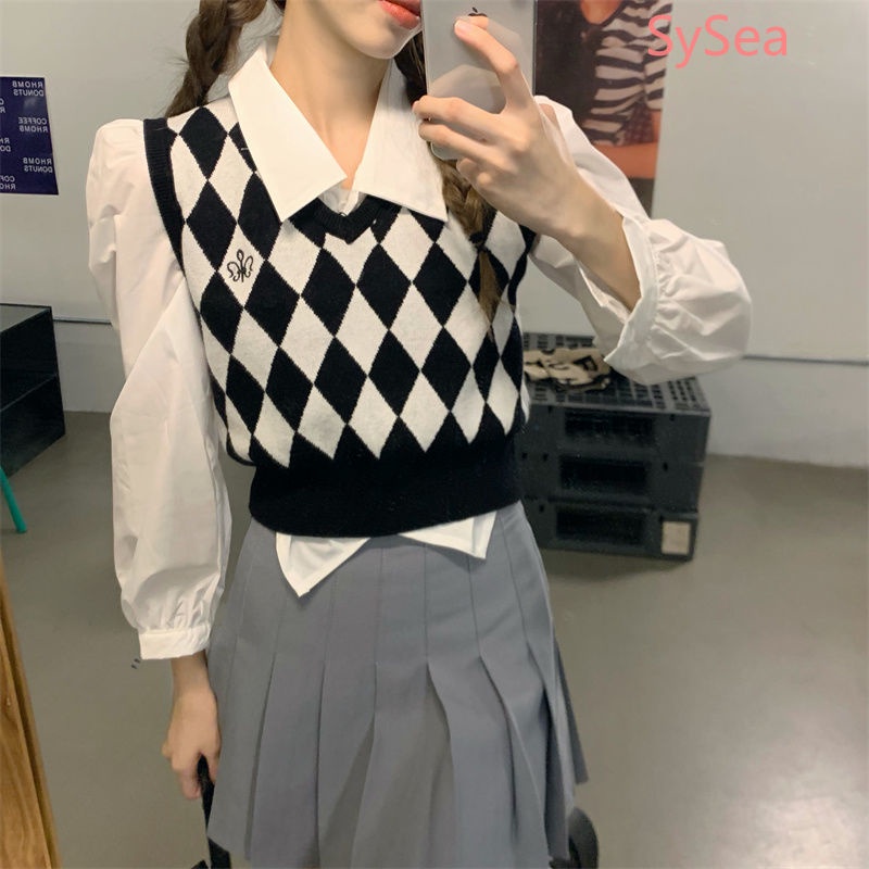 Áo sweater dệt kim cổ chữ v không tay thời trang mùa thu dành cho học sinh