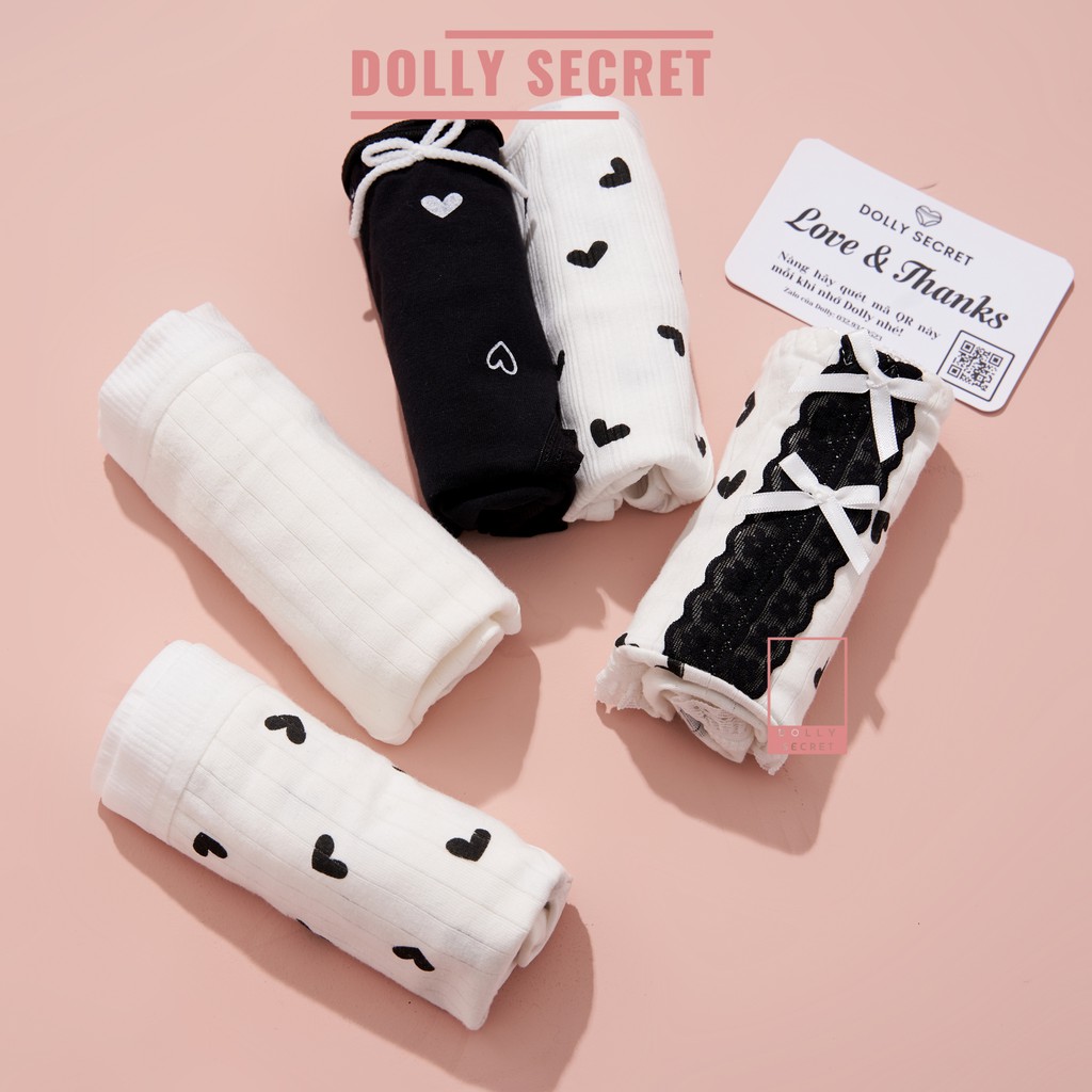 Hộp 5 quần lót nữ len tăm dễ thương cotton thun lạnh kháng khuẩn quà tặng ý nghĩa DOLLYSECRET QL042