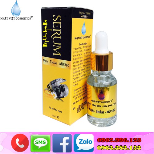 Serum dưỡng da mụn cho da dầu xóa thâm mờ sẹo dưỡng chất Ngọc trai đen - Sữa ong chúa Nhật Việt Cosmetics (15ml)