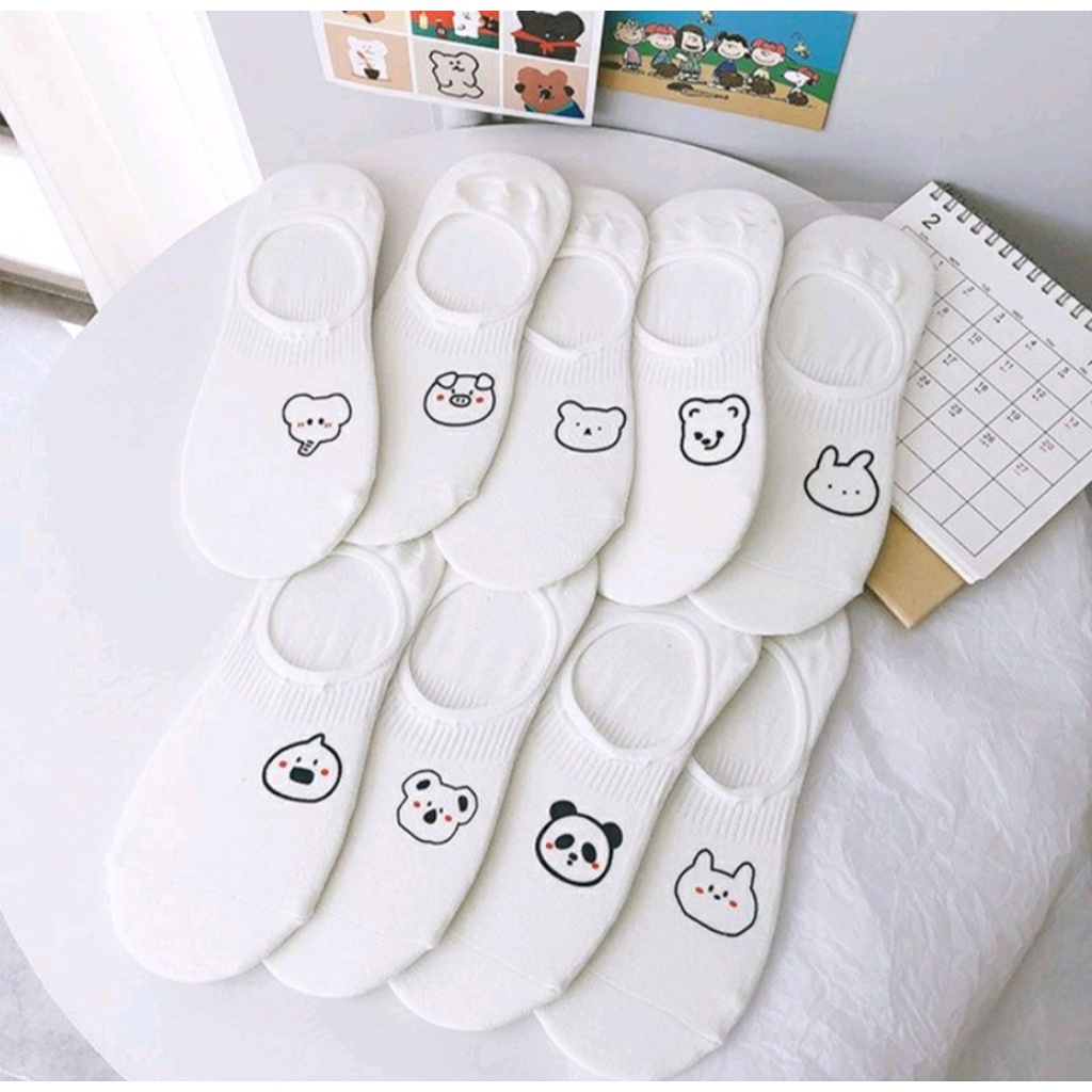 Tất Hài Nữ Trắng In Hình Thú Dễ Thương