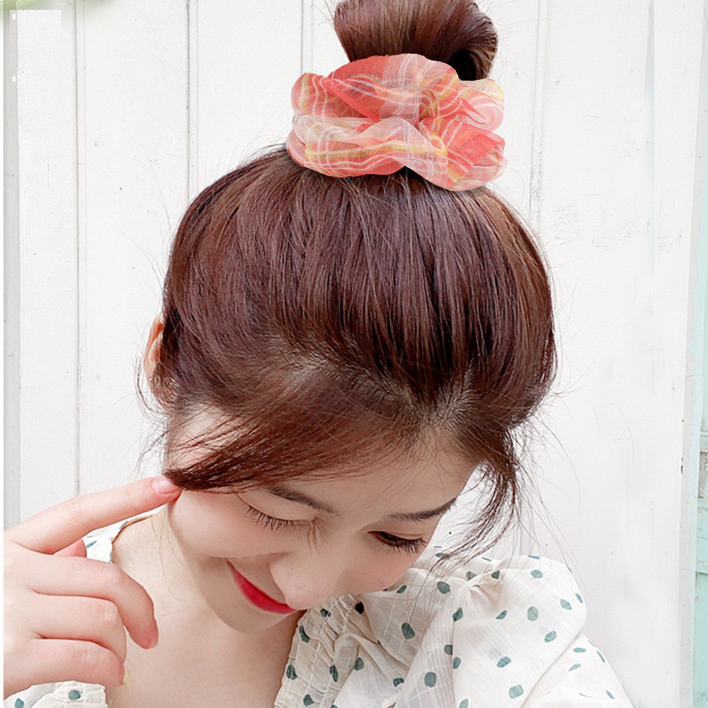 [Mã FAST10KT4 giảm 10K đơn bất kỳ] Cột Tóc Scrunchies Vải Lưới Mờ Caro Size To Xinh Xắn - Vani Store