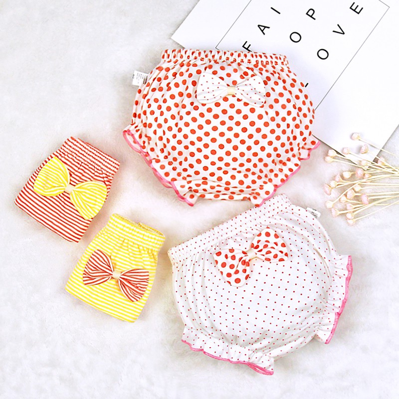 Lucky Big Cat  Bowknot polka dot sọc tam giác Underwear cô gái bé đồ lót bông trẻ em bánh mì quần dễ thương (Yellow Stripe)