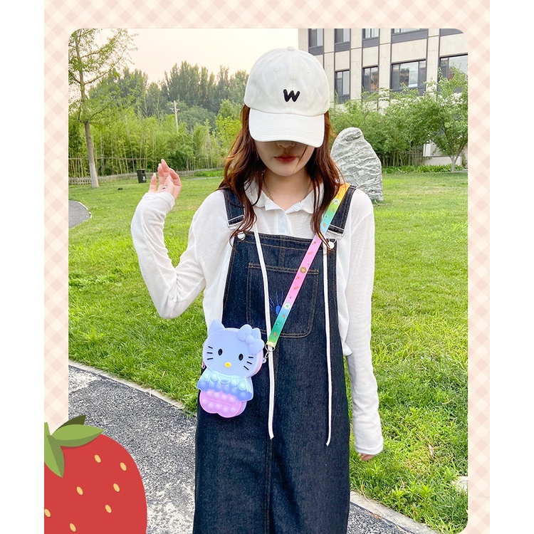 Pop It Đồ Chơi Fidget Spinner Hello Kitty Túi Đeo Chéo BằNg Silicon GiảM Stress Cho Nữ Và Trẻ Em