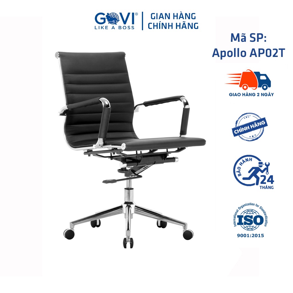 Ghế xoay văn phòng GOVI Apollo AP02T Da simili lưng thấp - Điều chỉnh chiều cao 90-99cm, ngả lưng ghế lên đến 45 độ