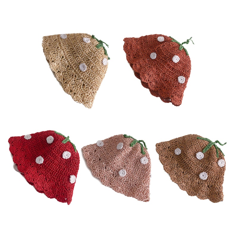 Mũ Cói Che Nắng Đi Biển Mùa Hè In Họa Tiết Dâu Tây Thời Trang Cho Bé Gái